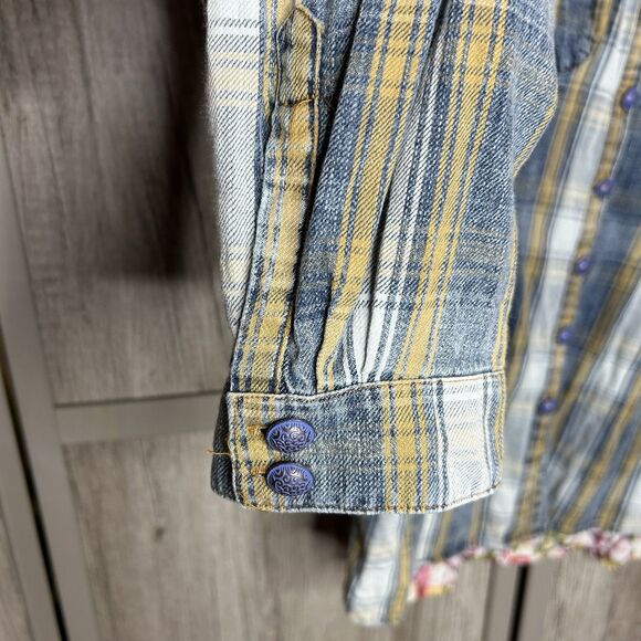 Aratta Silent Journey Shirt Large Button Up Plaid Floral Bohemian - Picture 8 of 10